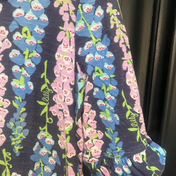 Lilly Pulitzer Floral Cotton 1/4 Sleeve Dress Navy/Pink Small - Picture 2 of 6
